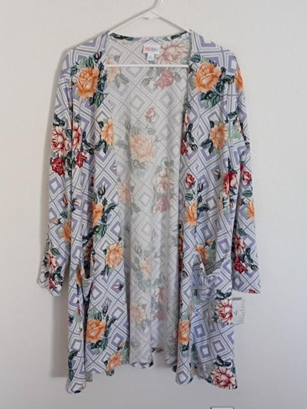 LULAROE CAROLINE OPEN CARDIGAN LONG SLEEVE FLORAL FRONT POCKETS SIZE XL NWT